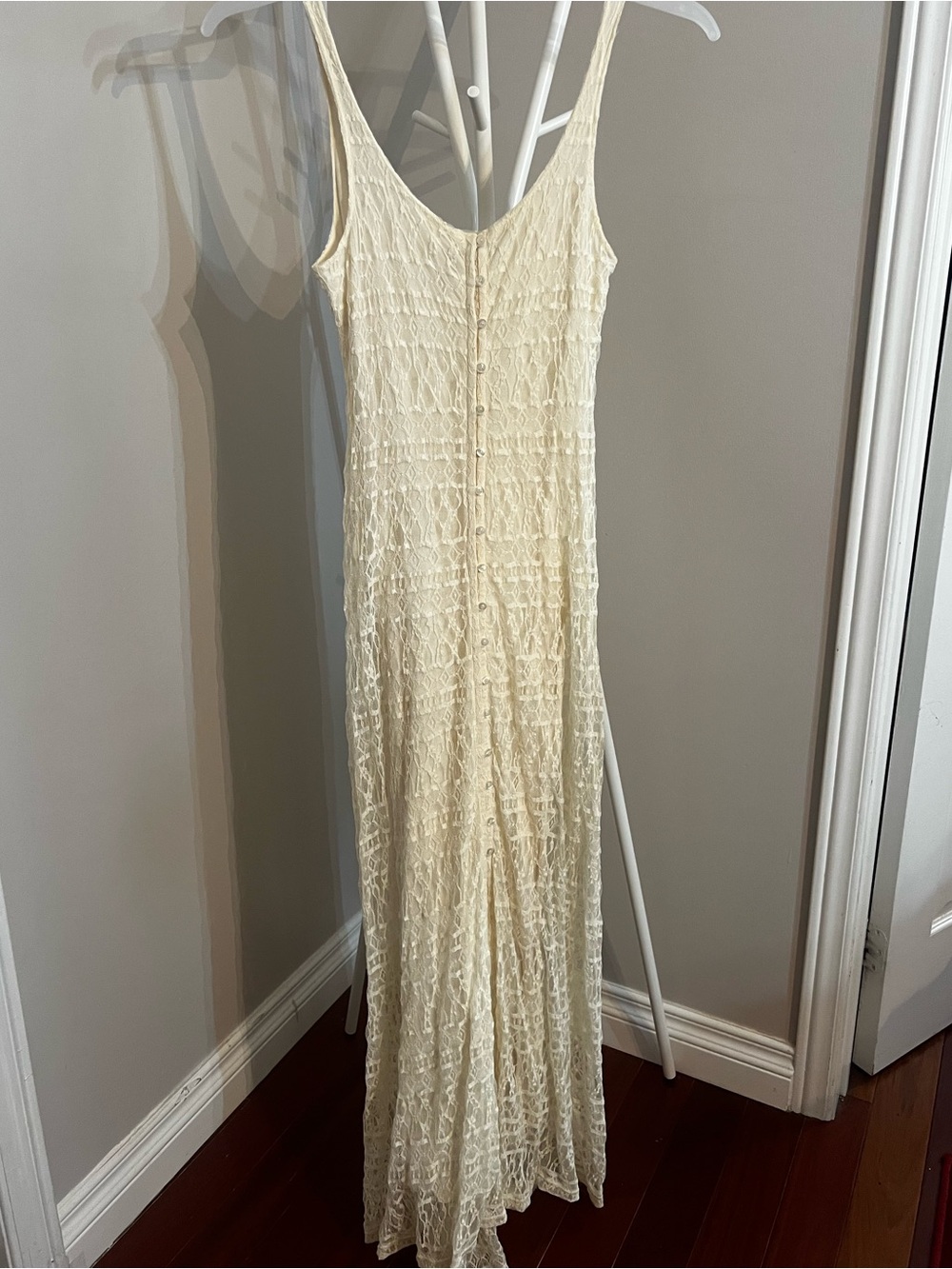 Abercrombie & Fitch Cream Lace Button-Front Maxi Dress